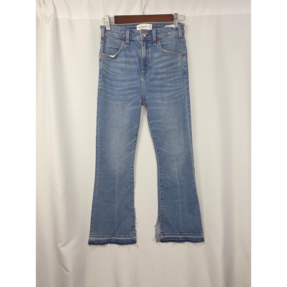 Abercrombie & Fitch High Rise Ankle Flare Jeans 26/2 Raw Hem Blue Denim